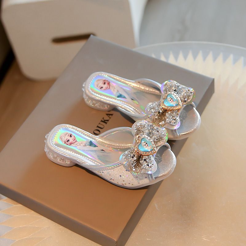 Girls' Sandals Elsa Princess Shoes 2025 Summer New Medium and Large Children's Sandals Blue Children's Shoes Slip-On Slippers