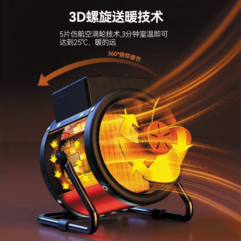 Ultra-Energy-Saving Small Steel Cannon Heater Small Office Electric Heater Household Energy-Saving Electric Heater Hot Air Fan