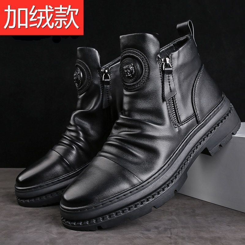 2023 autumn high-top new men's shoes European station men's boots all-match zipper shoes Korean Martin boots men's casual shoes