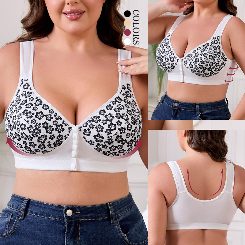 0Xl-6Xl Front Button Bra Cross-Border Popular European and American Size No Rims Vest Style Printed Extra Large Size Intimates