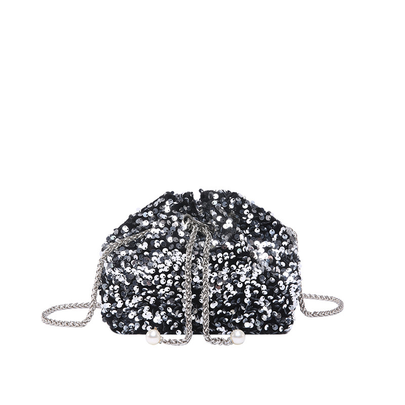 New Trendy Cross-Body Dinner Fashion Personalized Sequin Drawstring 2025 Chain Bucket Shoulder Bag for Women