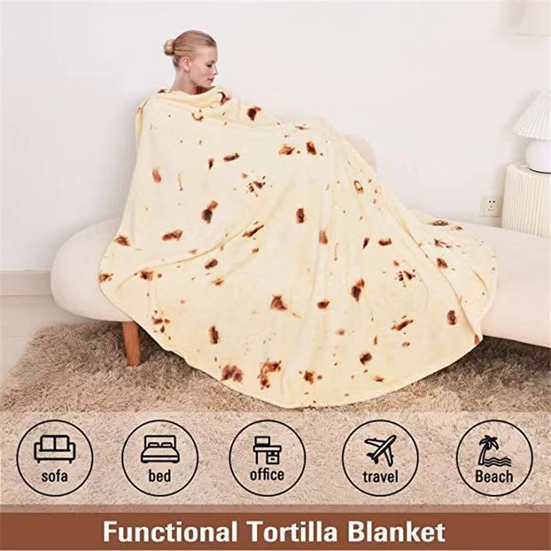 Large Pancake Food Round Blanket High-Definition Digital Printing Blanket Flannel Indian Pancake Pancake Office Blanket