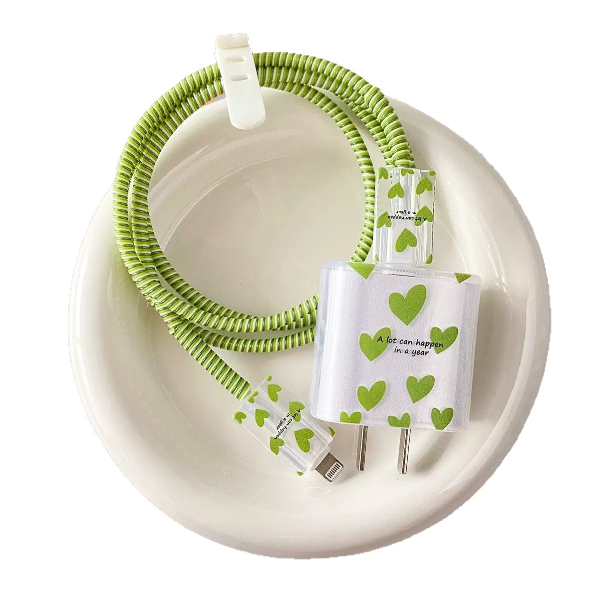 Casual Letters Colorful Heart Suitable for Apple Charger 20W Charging Head Cover Protective Cover Data Cable Bite