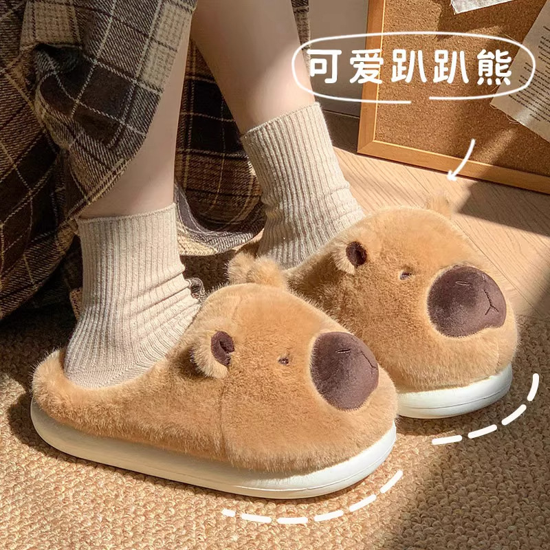 Kapibala Cotton Slippers for Women 2025 Autumn and Winter New Style Home Plush Thick-Soled Non-Slip Children's Furry Slippers for Men