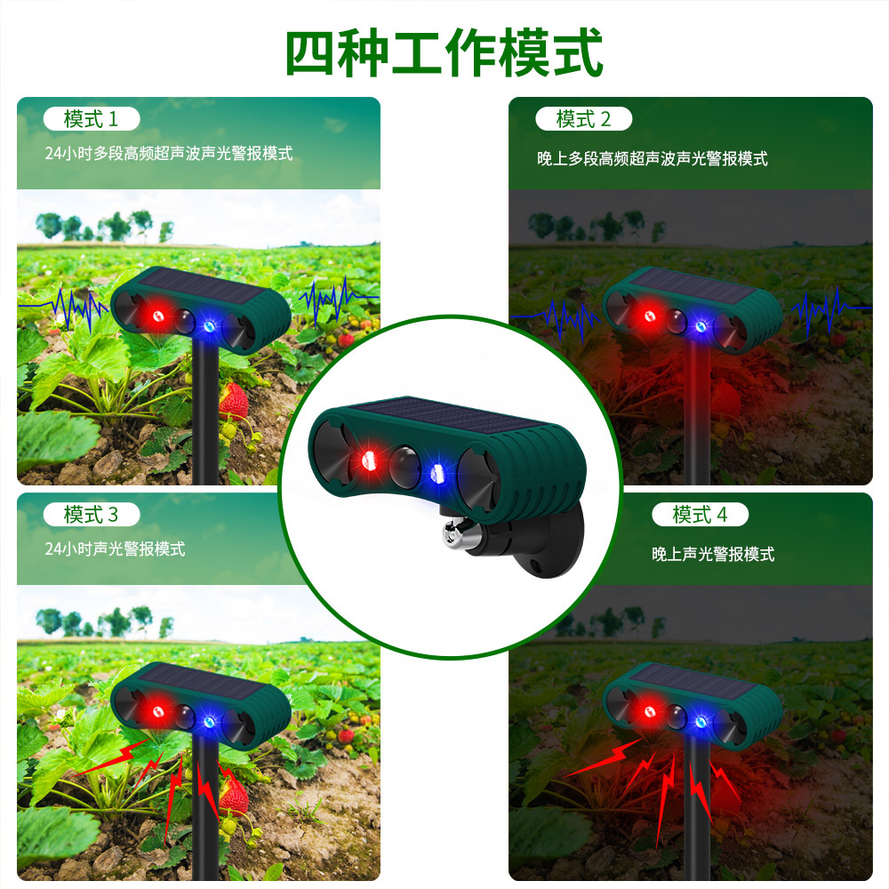 Solar infrared induction sound and light alarm scare wild boar driving weasel high frequency ultrasonic animal drive alarm