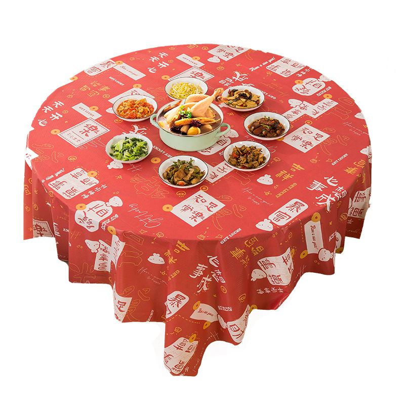 Disposable Tablecloth Plastic Film Thickened Hotel Red Transparent Rectangular Round Table Household Dining Cloth Tablecloth