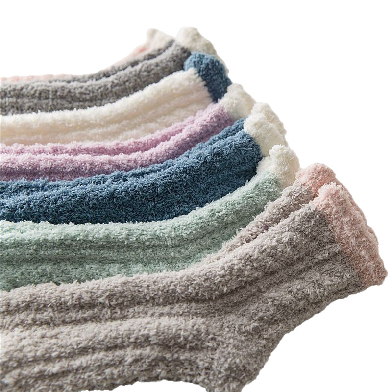 Coral Fleece Socks Women's Postpartum Sleep Autumn and Winter Mid-tube Home fleece-lined Thickened Moon Socks Plush Floor Socks