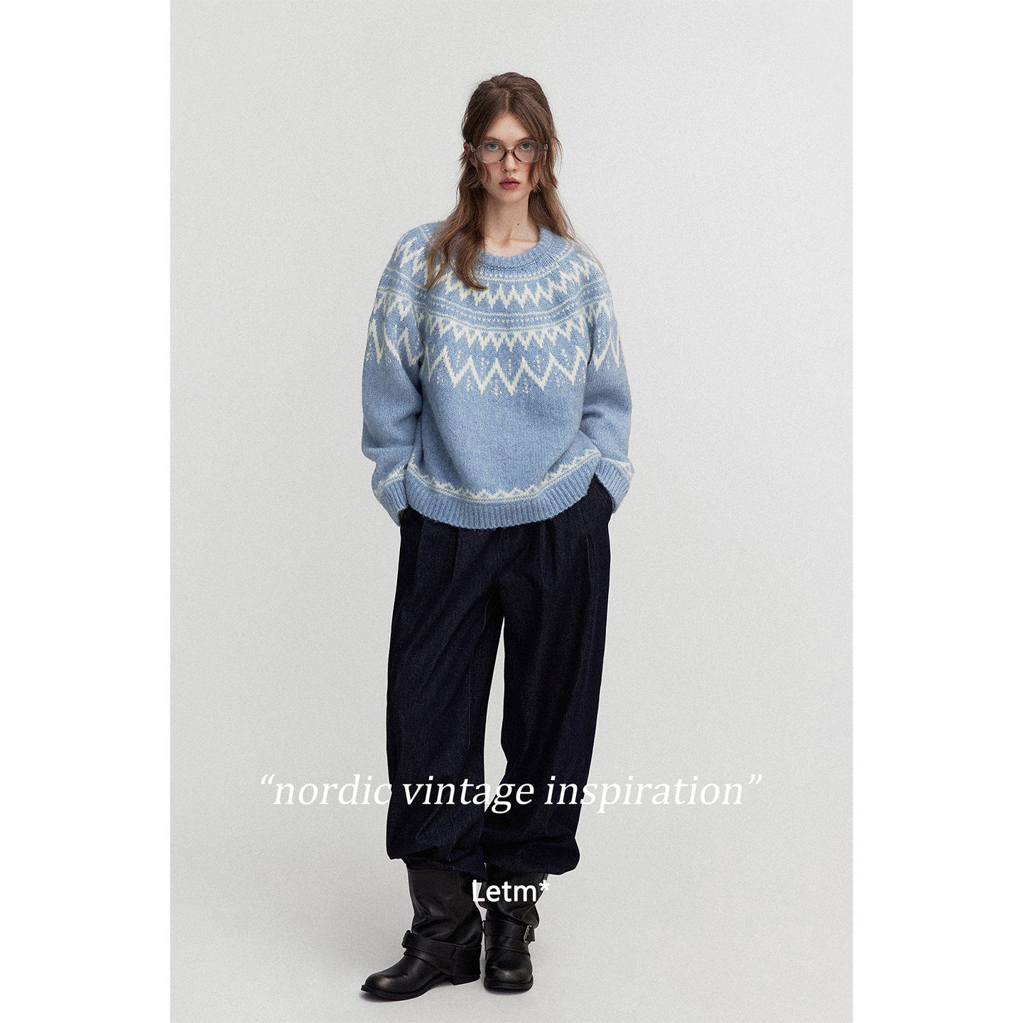 Letm Iceland Is Snowing' Retro Fluffy High Alpaca Geometric Plaid Fair Isle Crew Neck Sweater for Women