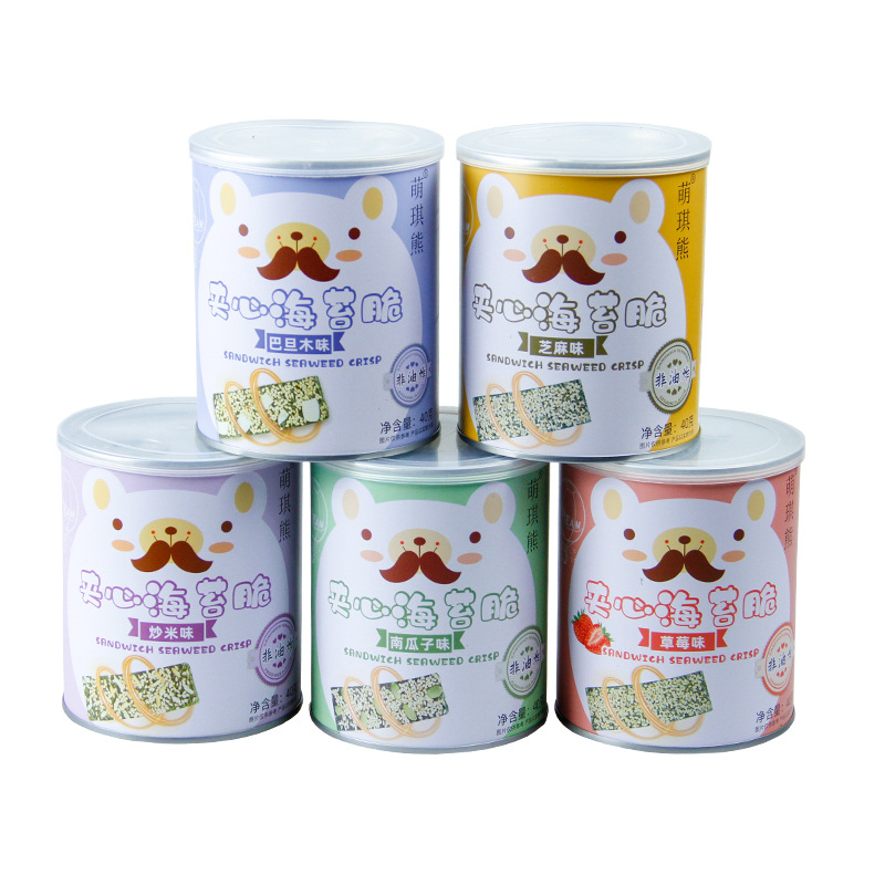 Mengqi Bear Sesame Sandwich Seaweed Slices Canned Seaweed Sandwich Crispy 40g Baby Food Complementary Children's Snacks Wholesale