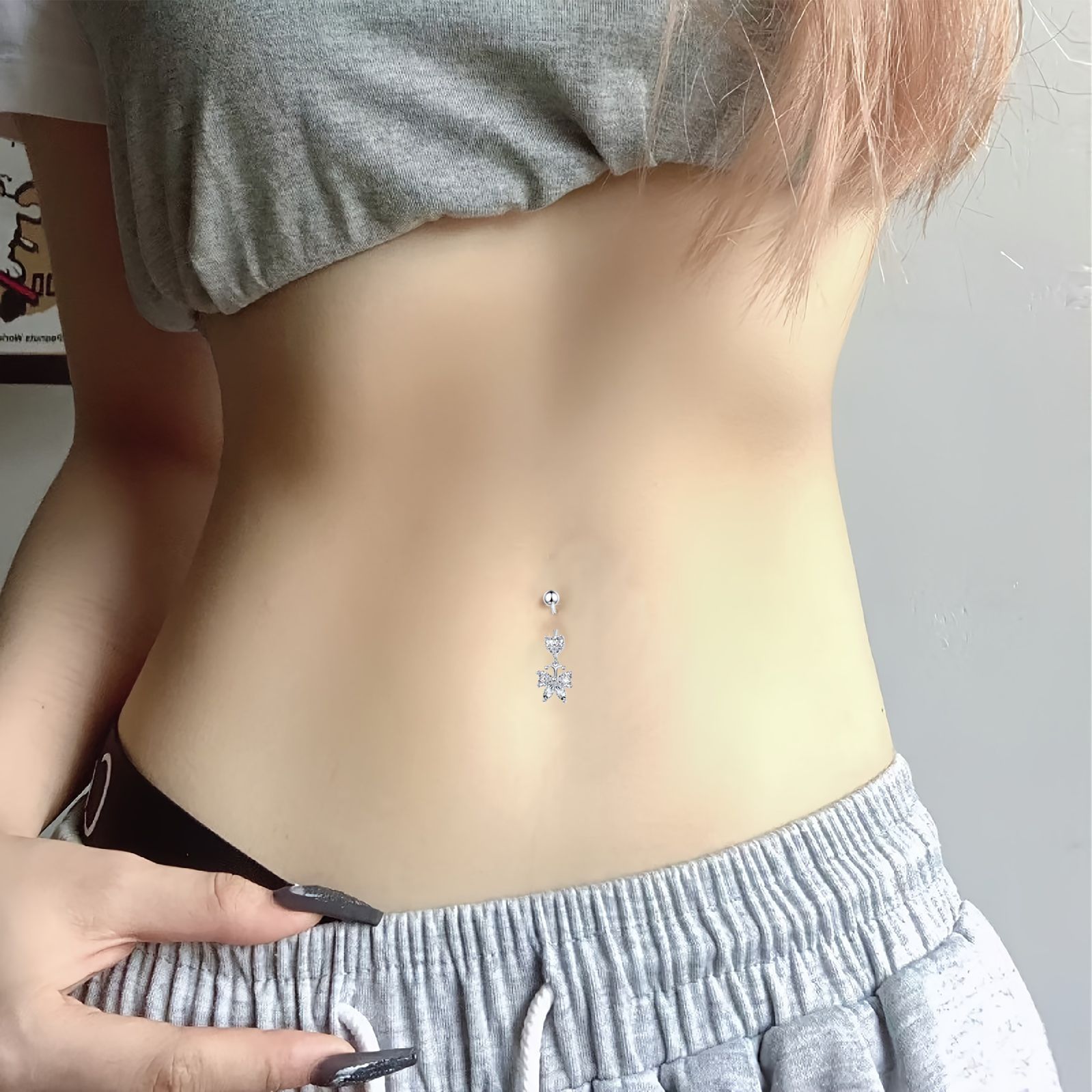 Cross-border e-commerce European and American new love butterfly puncture zircon navel nail navel ring fashion simple version manufacturers