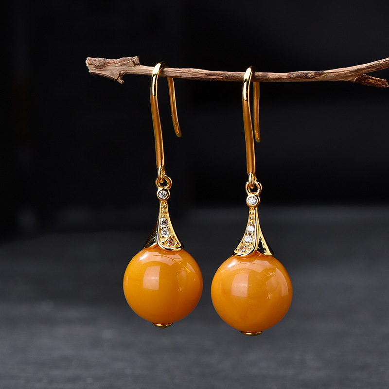 серьги из пчелиного воска натуральные старые серьги из пчелиного воска инкрустированные серебром 925 масляно-желтые серьги серьги из янтаря