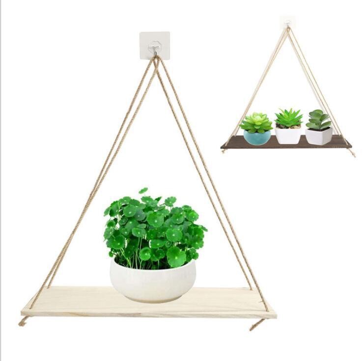 Wooden Hemp Rope Wall Hanging Storage Rack Wall Hanging Flower Pot Storage Rack Wooden Board Wall Hanging Hanging Pendant Ornaments
