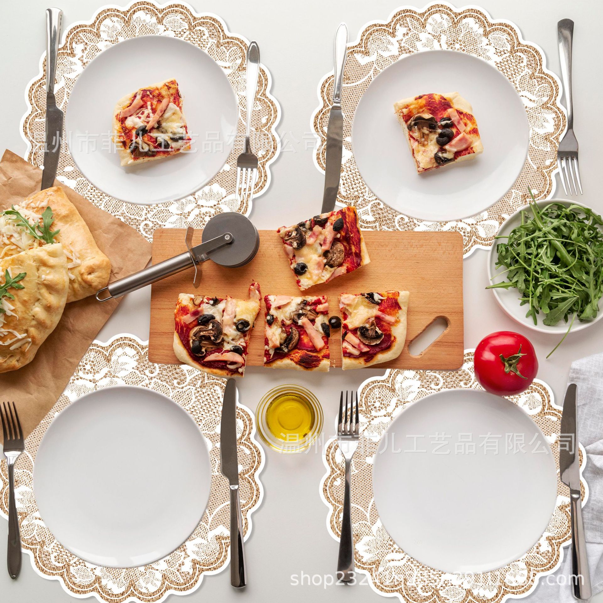 Ca094 Linen Lace Decorative Special-Shaped Placemats Party Decorative Paper Tableware Lace Linen Disposable Placemats