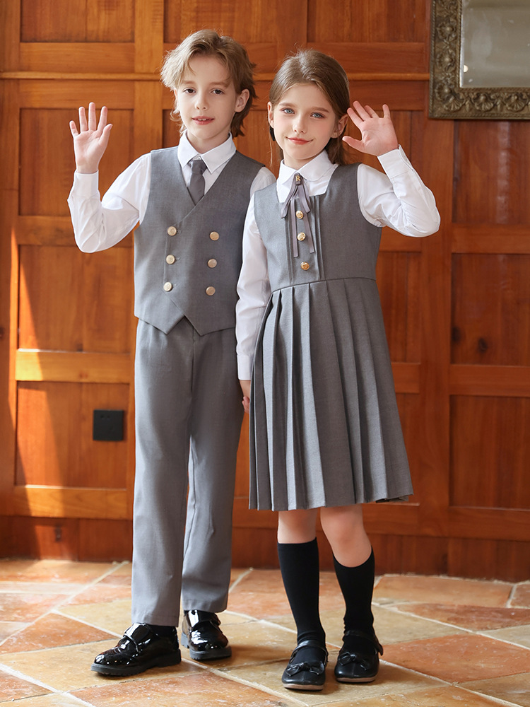 Primary School Uniforms, Spring & Fall Kidsren's Class Uniforms, British Style Kindergarten Uniforms, Vests, Shirts, Long-Sleeved Suits, Performance Uniforms