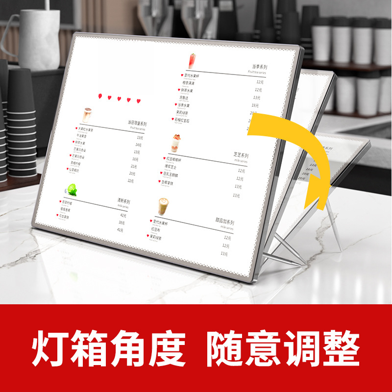 Bar Counter Illuminated Menu Display Board Milk Tea Shop Light Box Ordering Board Price List Desktop 34 Card Advertising