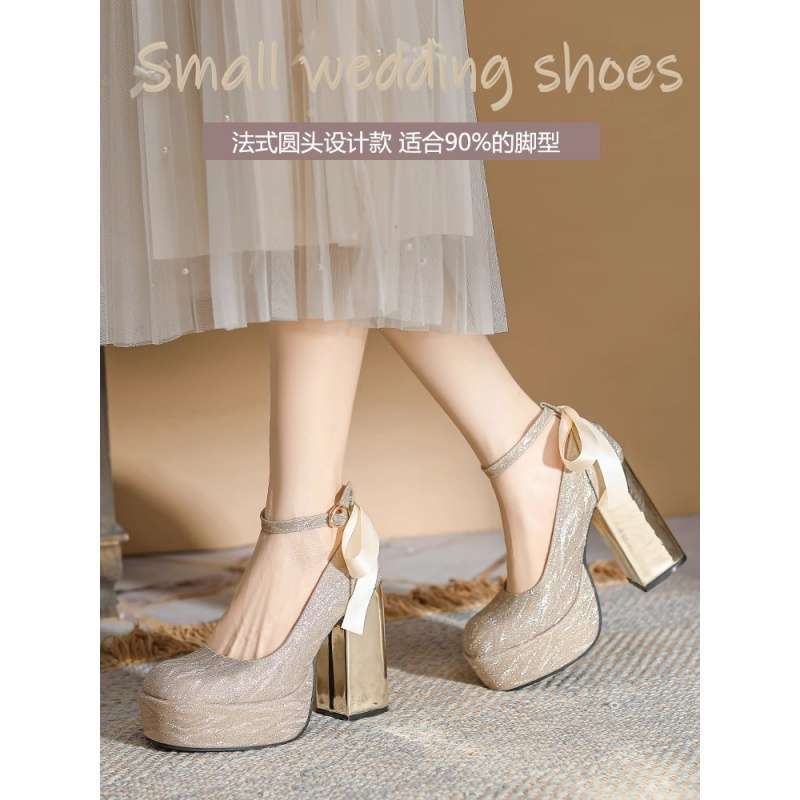Increase Height by 12cm for Small People, Silver High Heels, Thick Heels, French Mary Jane Wedding Shoes, Thick Soles, Waterproof Platforms, French Flats