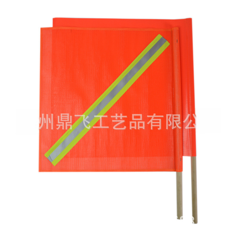 Cross-border Vinyl Coated PVC Mesh Warning Wooden Pole Hand Flag Hook Stretch Leather Warning Flag Hanging