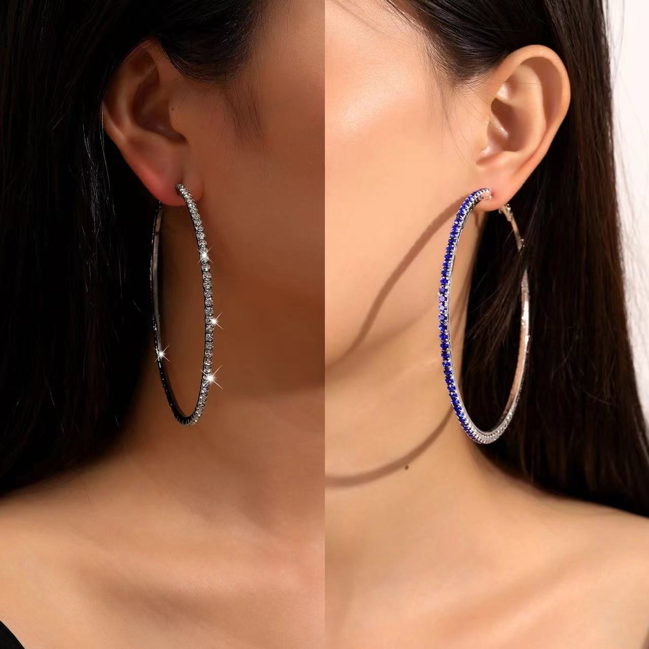 European and American Shiny 8cm Large Earrings for Women, Fashionable and Popular Cross-Border Earrings, Music Festival Party Festival Full of Diamonds