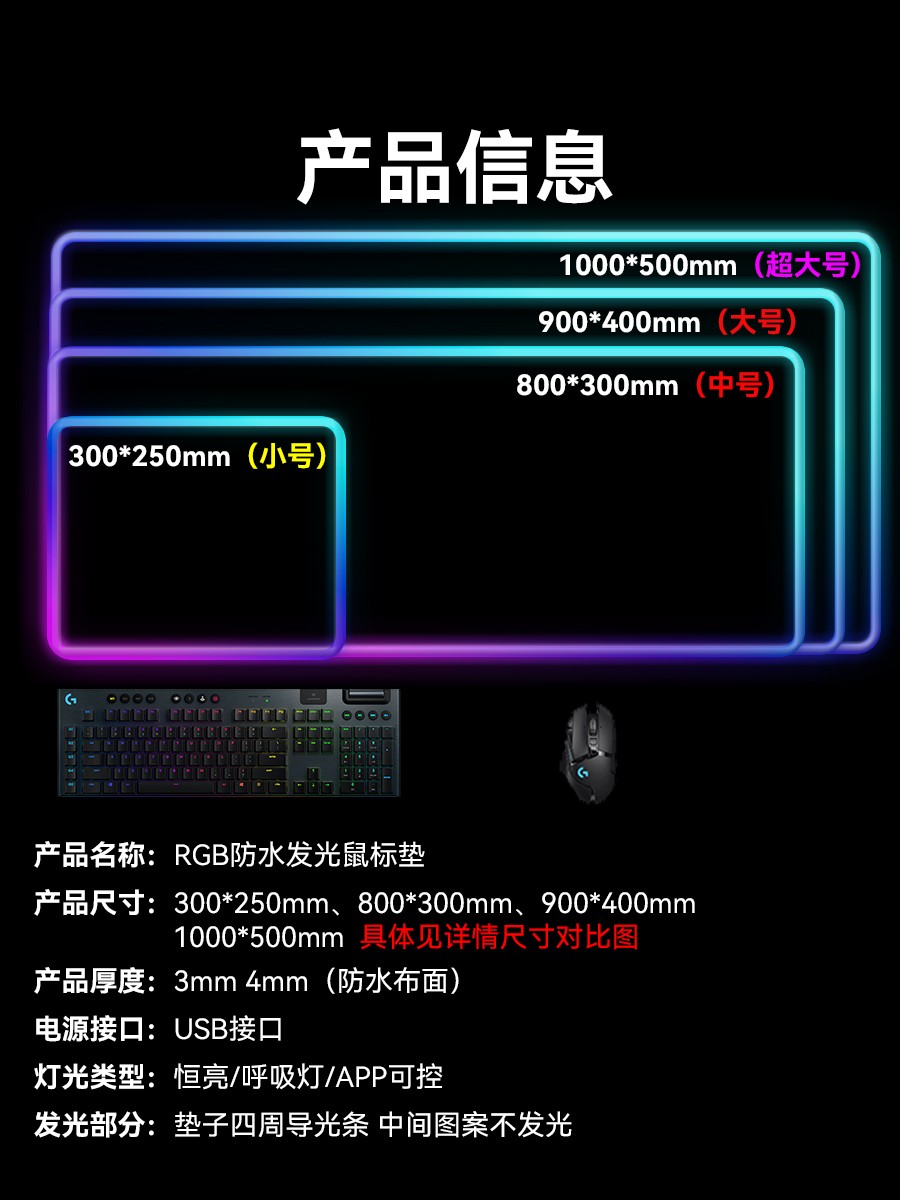 Rgb Gradient Luminous Mouse Pad Light Luxury Sense E-Sports Game Number Keyboard Pad Water Desk Pad