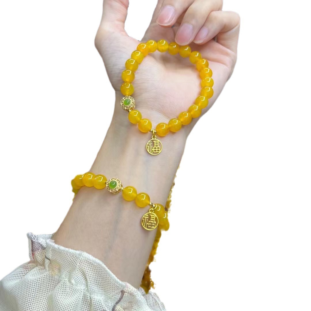 Original Yellow Agate Chicken Oil Yellow Single Circle Bracelet Girl's Accessories Retro Style Literary Fortune Tab New Style Women