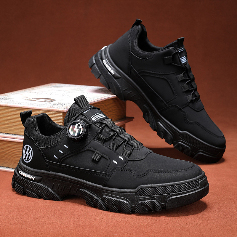 Мужская обувь 2025 весна новые низкие кроссовки с одним вращающимся кнопочным механизмом спортивные и повседневные модные обувь для работы на улице водонепроницаемые