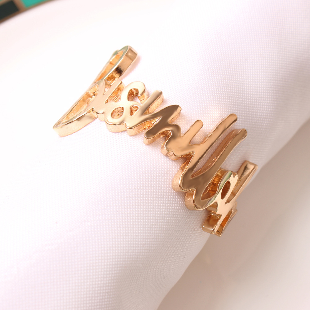 Cross-border alloy polished Golden letter napkin ring Arabic napkin ring mouth cloth ring napkin buckle wholesale
