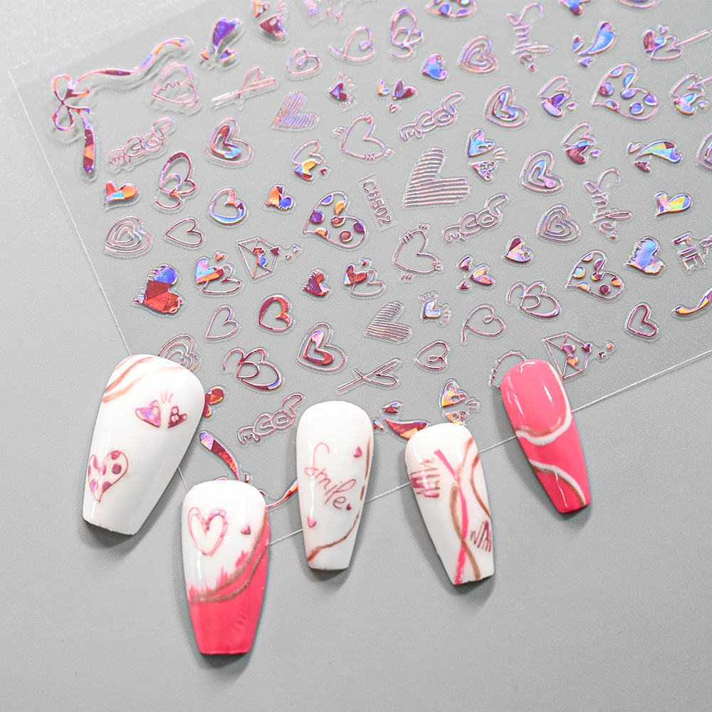 Valentine's Day Nail Art Sticker Laser Red Love Nail Sticker Romantic Valentine's Day Girl Nail Art Decorative Decal
