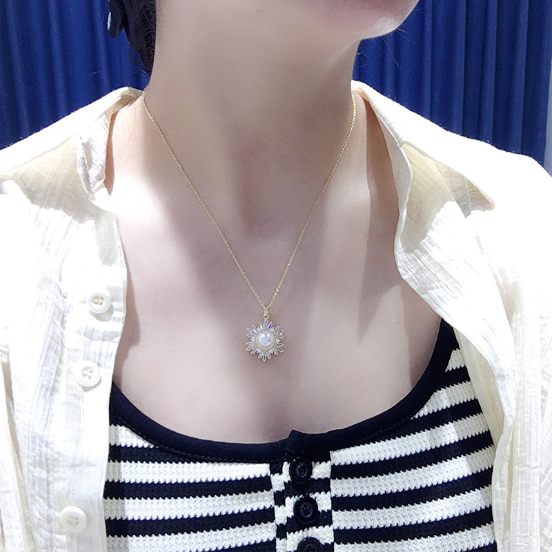 5A high brightness natural freshwater pearl pendant earring ring high sense zircon snowflake pearl suit wholesale