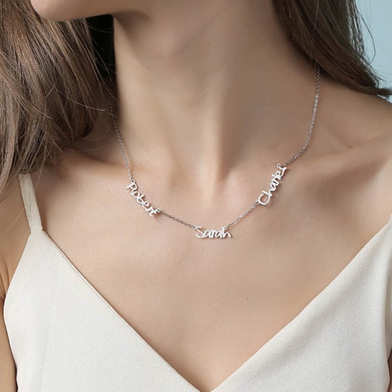 S925 Silver Zhijian Cross-Border E-Commerce European and American Style Mother's Day Gift Flat Handwritten DIY Font Casual Necklace