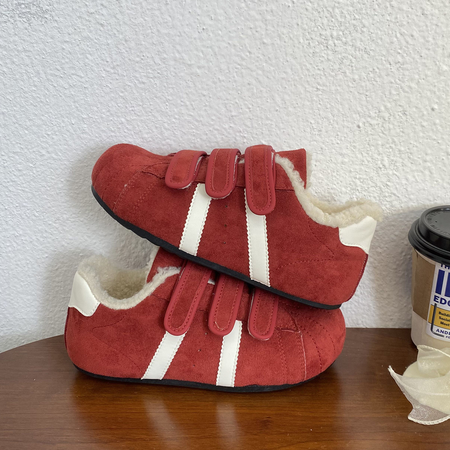 Velcro Women's 2025 Winter High-Looking Sneakers Fleece-Lined Warm Student Sports Shoes N2266M/N2266C