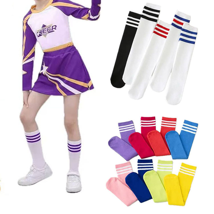 Детские футбольные носки для учеников, фиолетовые в полоску, для мальчиков и девочек, для танцев и спортивных выступлений