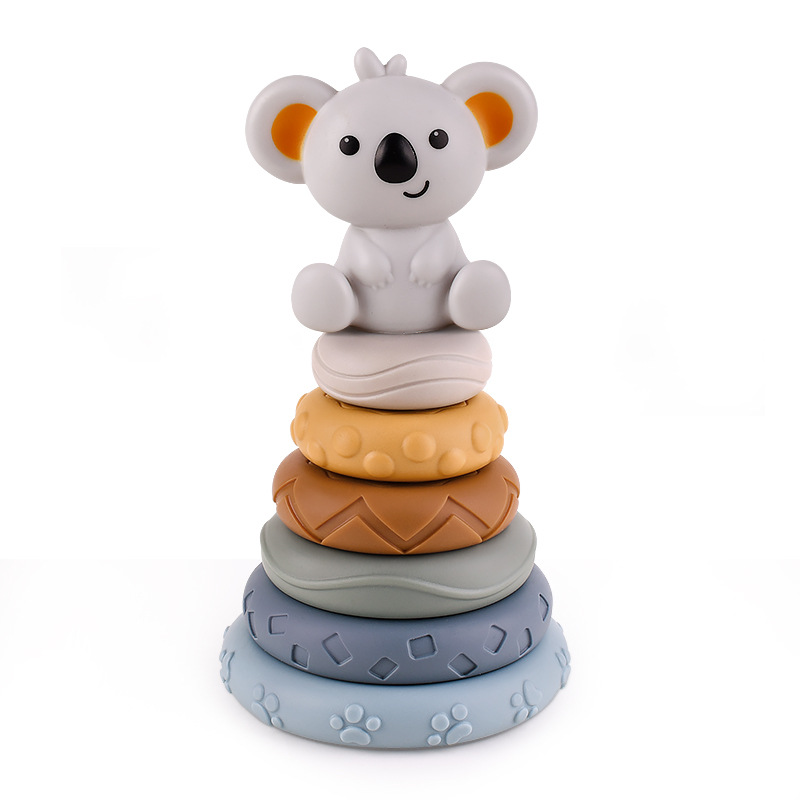 Cross-Border Infant Stacking Toys Cognitive Soft Rubber Embossed Building Blocks Koala Rainbow Circle Six-Layer Jenga Pinch and Call