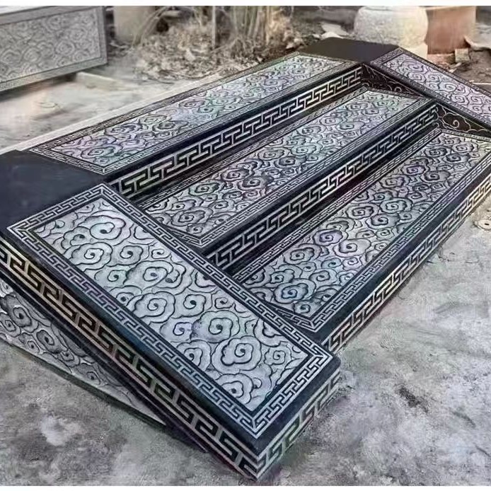 Natural Stone Courtyard Non-Slip Threshold Stone for Villa and Temple, Antique-Style Cloud-Pattern Stepping Stone