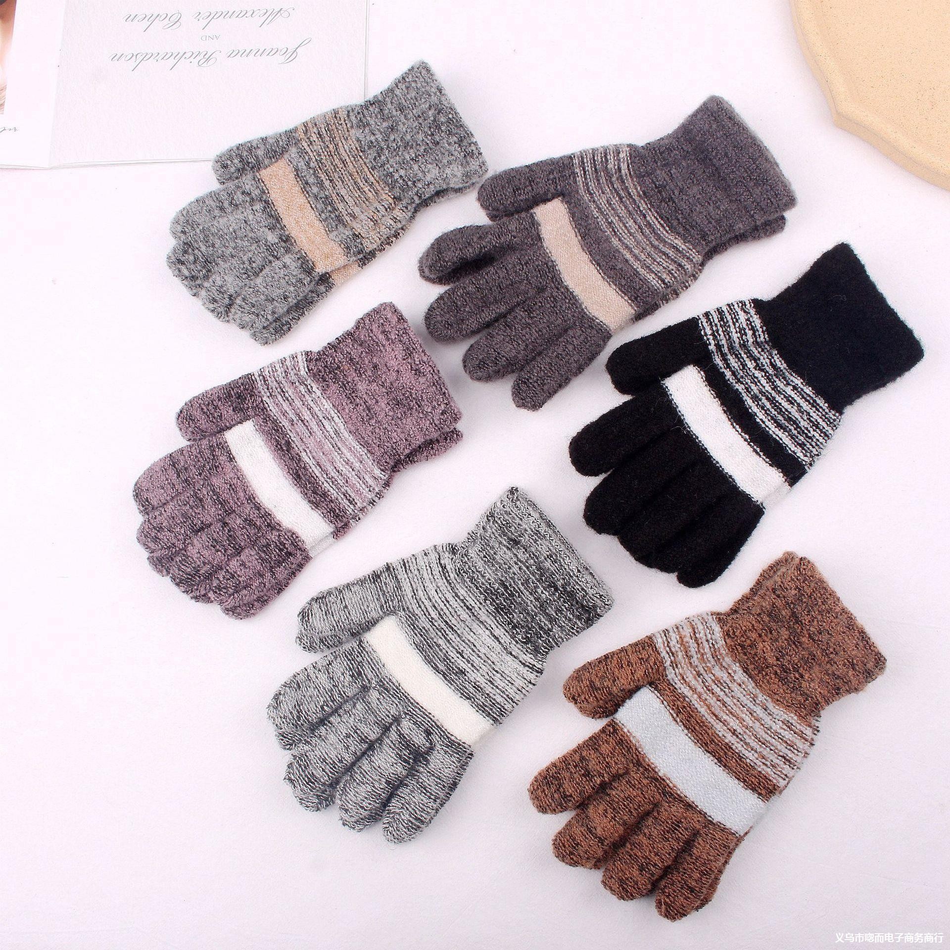 Autumn and winter warm men's and women's gloves thickened fleece-lined cycling wool gloves cold cycling knitted gloves wholesale