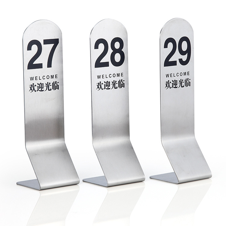 Double-Sided Stainless Steel Restaurant Number Plate Menu Stand Table Sign Order Sign with Logo