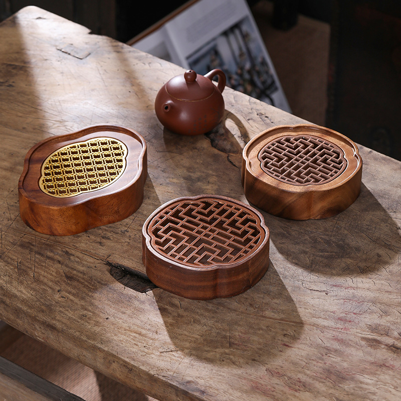 Ореховая подставка для горшков, подставка из紫泥, подставка для чайника, маленький поднос для хранения воды, японская основа