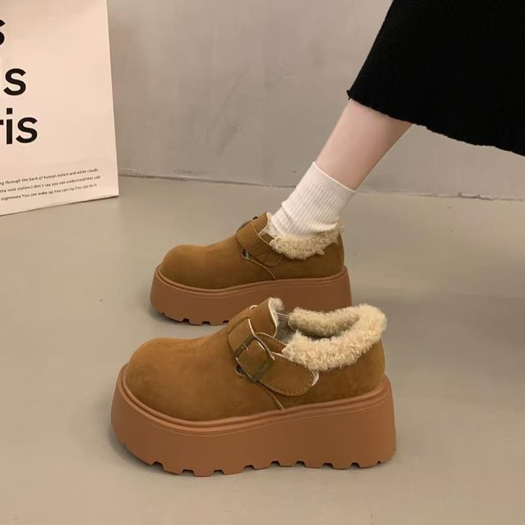 Fleece-Lined Thick Cotton Shoes for Women 2025 New Winter Full-Cover Birkenstock Versatile Women's Shoes Thick-Soled Warm Snow Boots