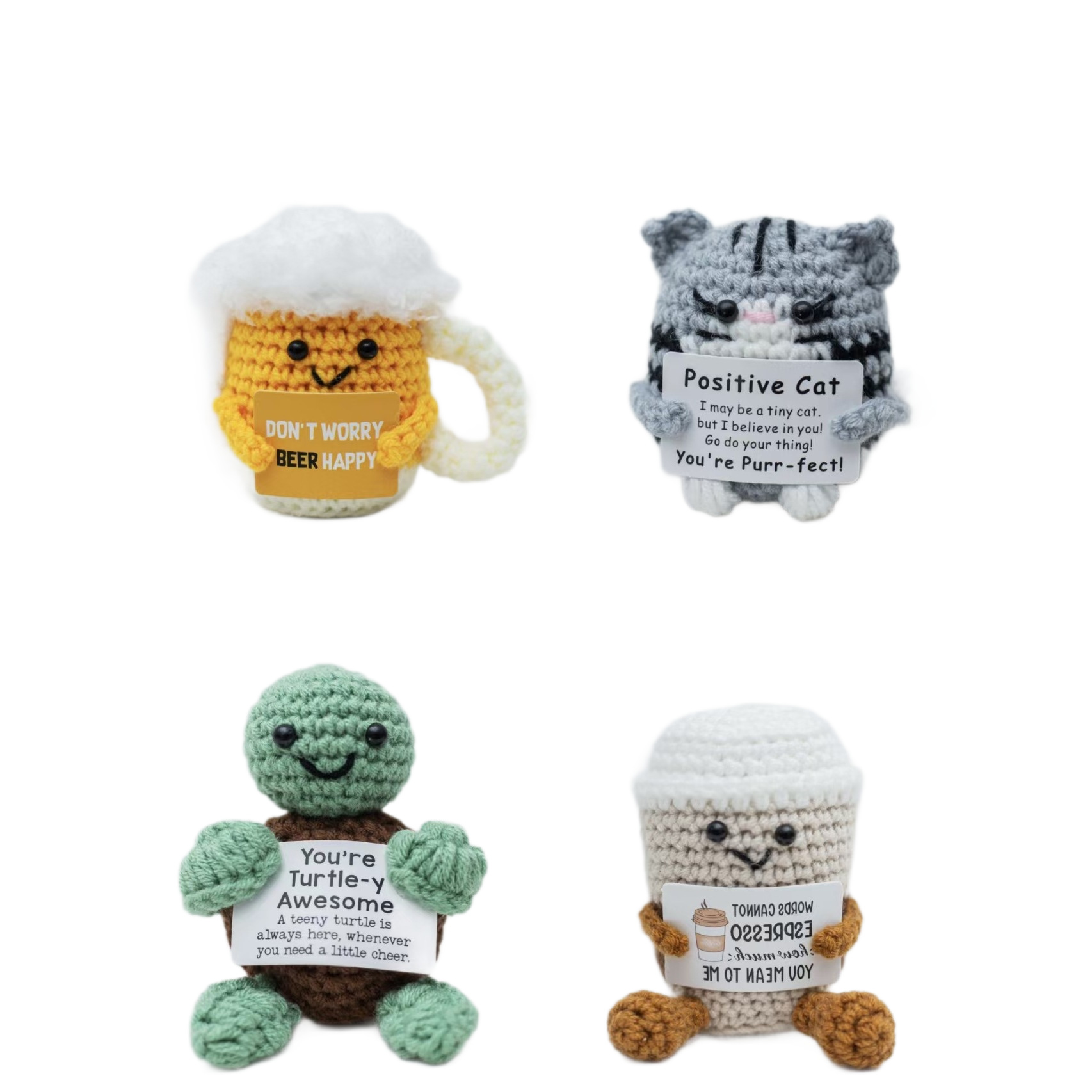 Handmade Crocheted Woolen Doll Creative Ornaments Cute Positive Energy Kitten Turtle Beer Mug Pendant Cartoon Outfit