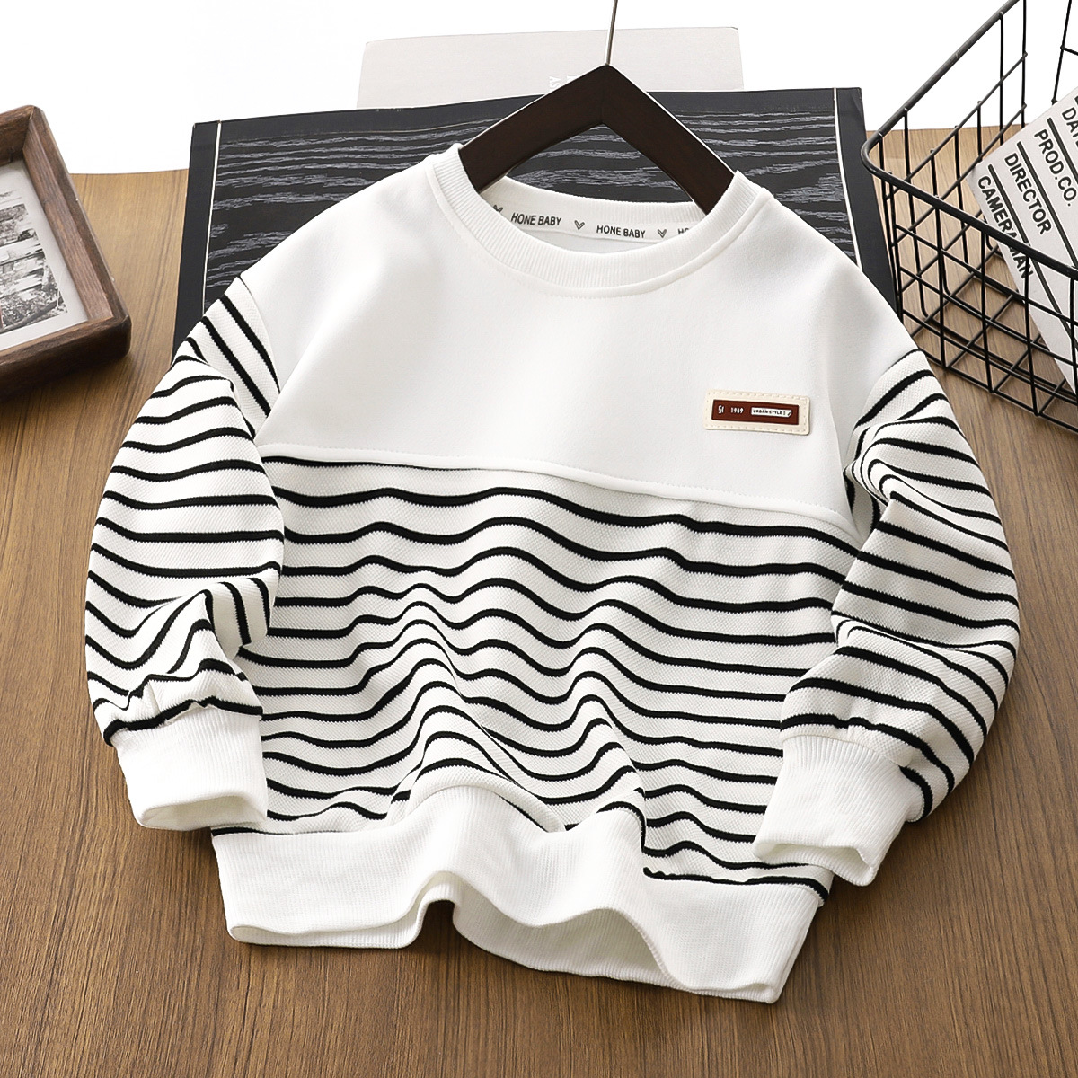 Children's Sweatshirt 2025 Spring and Autumn New Arrival Boys' Half Zip Sweatshirt Korean Style Striped Lapel Round Neck Sweatshirt