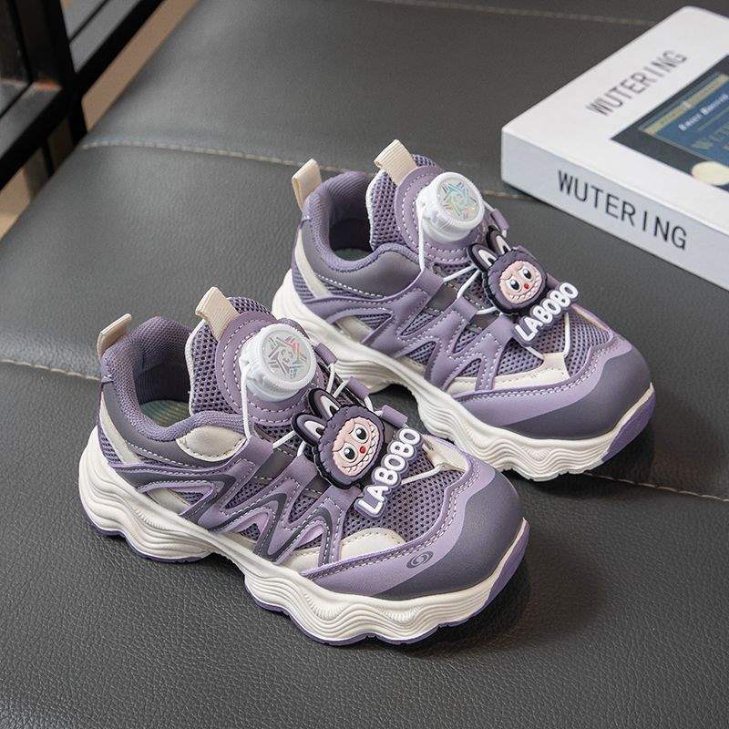 Girls' Shoes 2025 New Style Dad's Rotating Buckle Soft-Soled Casual Children's Shoes Button Breathable Running Children's Sports Shoes