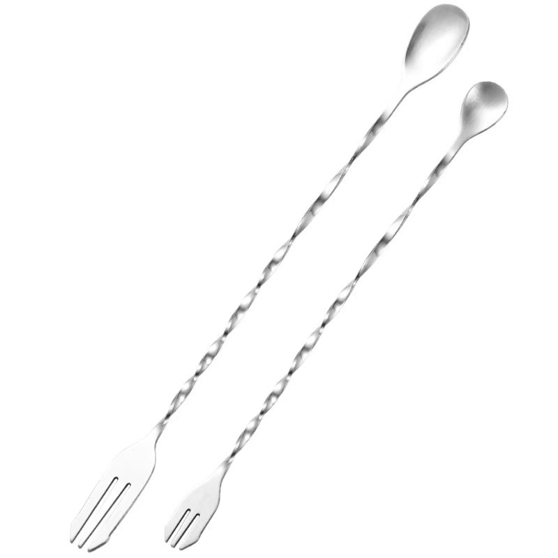 410 Thickeneded Stainless Steel Spiral Long Handle Spoon Bartending Tool Stirring Stick Long Handle Commercial Bar Spoon Milk Tea Spoon