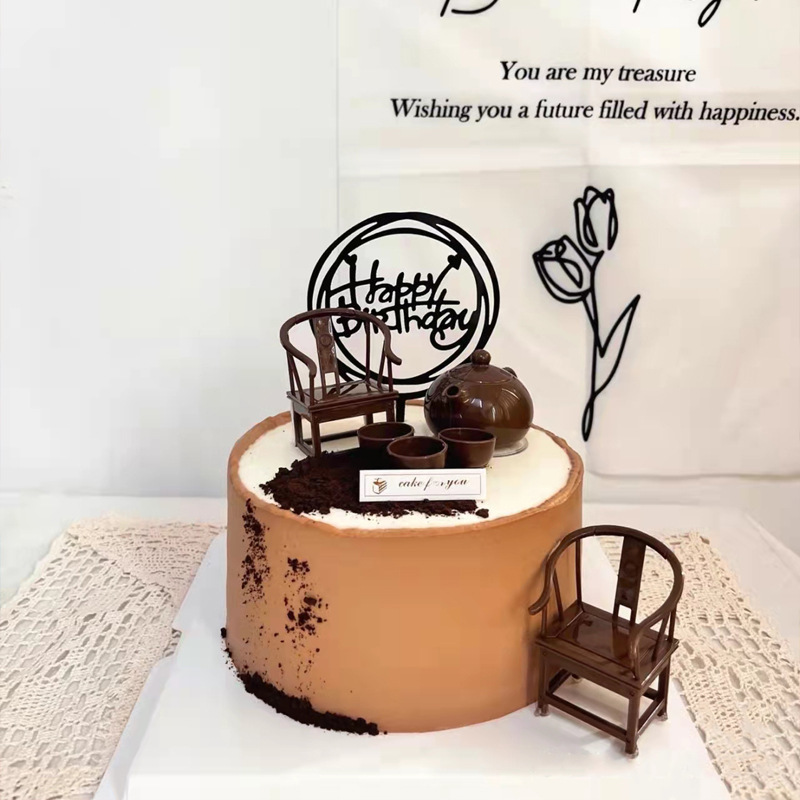 Trendy Birthday Cake Decorations for Elderly, Fan, Plum Blossom, Peach Birthday Topper Accessories