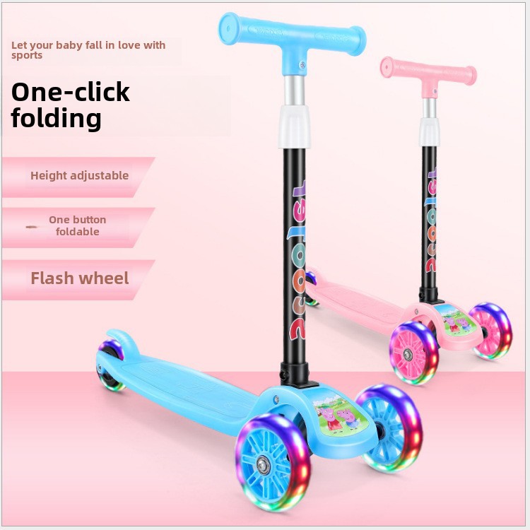 folding children's scooter three-wheel flash meter high pedal scooter toy stroller