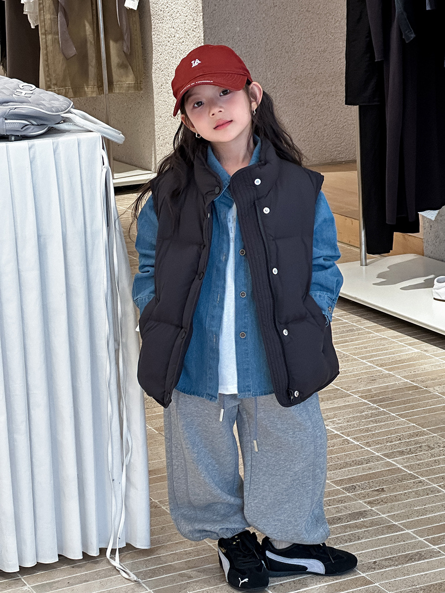 New National Standard White Duck down with Traceability~ Children's Winter Casual Versatile Warm down Vest Loose Stand-Up Collar Waistcoat