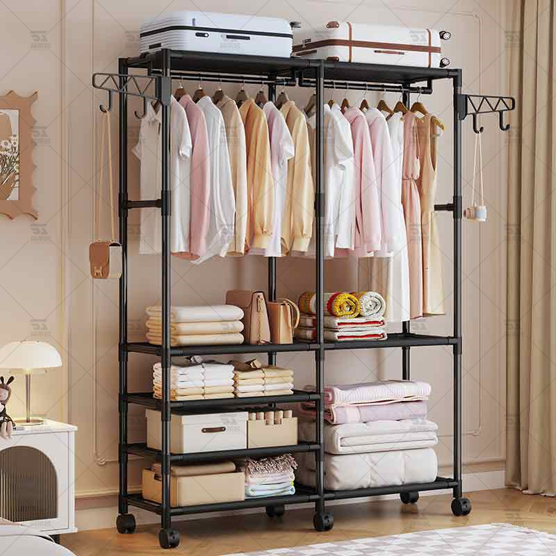 Simple Multifunctional Coat Rack Floor-Standing Double-Row Clothes Rack Clothes Hanger Clothes Drying Rack Bedroom Home Reinforced Clothes Rack