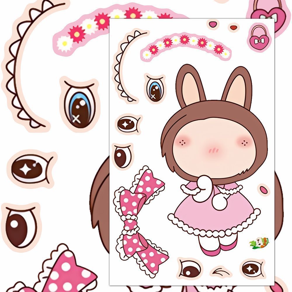 Popular Dress-Up Stickers for Children and Students, Creative and Interesting Cartoon Puzzle Self-Adhesive Stickers, Internet Celebrity Puzzle and Interesting Handmade Stickers