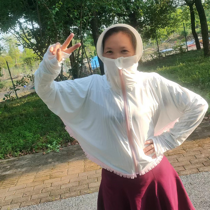 Outdoor Casual Zipper Hat Big Brim Ice Silk Sun Protection Clothing Women's Summer Breathable Loose Long-sleeved Coat Sunshade Clothing