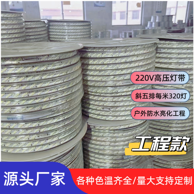 220V Outdoor Led Waterproof Light Strip with Three Rows for Eaves and Exterior Walls, 320 Beads, Home Decoration Lighting Project, Flexible Light Strip for Outdoor Use