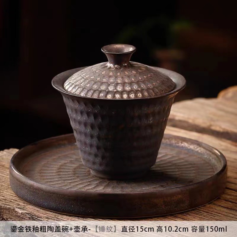 Retro Gilt Round Pot Holder, Dry Bubble Tray, Hammer Pattern Water Storage Tea Tray, Teapot Lid, Bowl, Insulated Pot Mat, Tea Ceremony Accessories