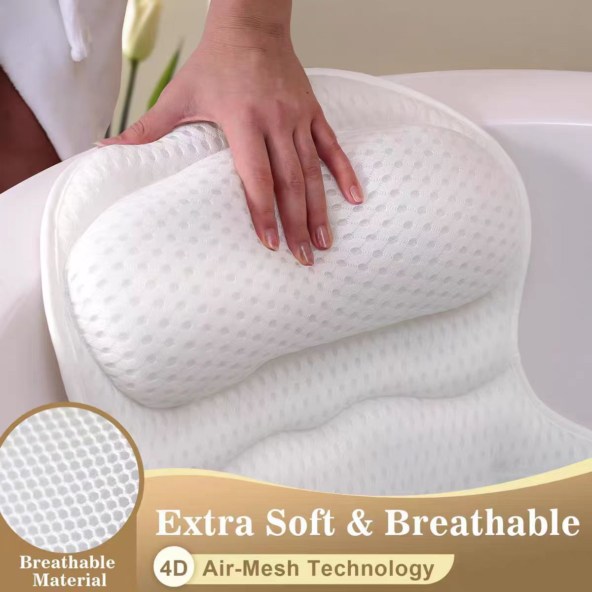 Machine Washable 3D Mesh Bathtub Pillow for Bathing, Back Cushion, Butterfly-Shaped Bathroom Bathtub Pillow, Suction Cup Cushion